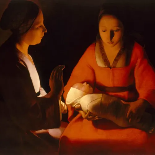 Georges de La Tour, Le Nouveau-N&eacute;, vers 1645, huile sur toile, 76,7 x 95,5 cm, Rennes, mus&eacute;e des beaux-arts &copy; Rennes, Mus&eacute;e des beaux-arts